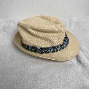 Cost Plus World Market Women's Tan Rattan Aztec Band Rattan Fedora Hat Tropical